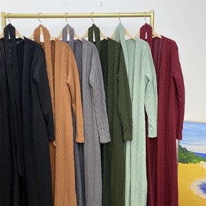19060-1# New Winter Coat Simplicity Slim Sleeves Popular Elegant With Side <b>Pockets</b> Women Muslim Islamic Open Abaya Cardigan - Product Image 6