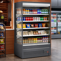 Vitrine réfrigérée à rideau d'air pour supermarché avec compresseur intégré, pour boissons