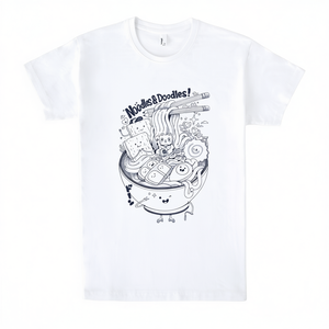 T-shirt Noodles And Doodles bianca unisex per adulti taglia media con stampa grafica - Product Image 2