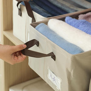 กล่องเก็บของแบบพับได้ทรงสี่เหลี่ยมผืนผ้าของ Huada ทำจากวัสดุผ้ากาบาร์ดีนสีขาวนวล พร้อมหูหิ้ว สำหรับใช้ในหอพัก - Product Image 5