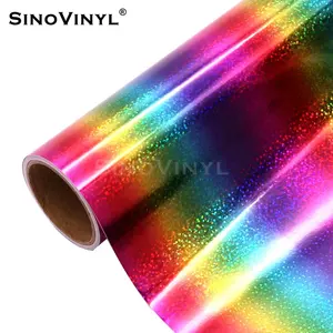 SINOVINYL 12x12"/30.5x30.5CM Holographic Rainbow Gradient Dots Art DIY Graphics Permanent Vinyl In Transfer Film