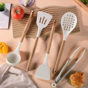 Ensemble de 6 ustensiles de cuisine en bois, ustensiles de cuisine en silicone antiadhésifs avec support pour ustensiles de cuisine - Product Image 6