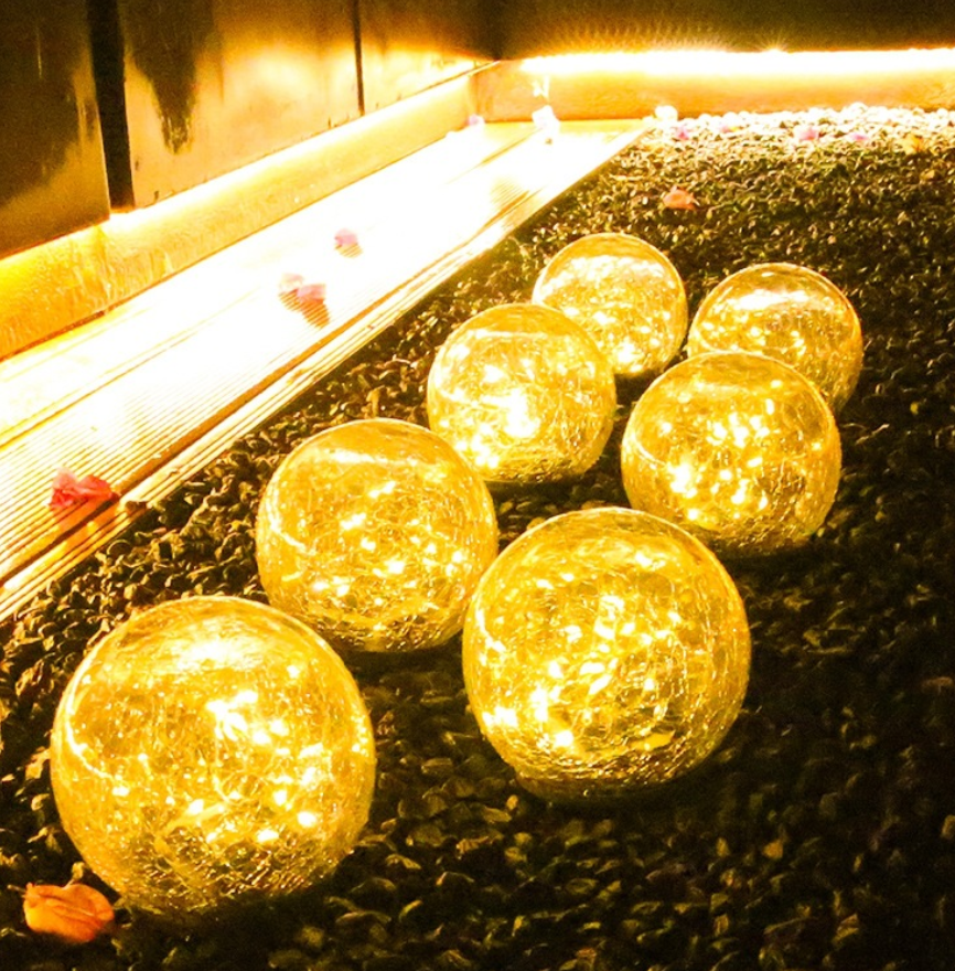 Cracked Glass Ball Waterproof Warm White LED for Outdoor Decor Decorations Pathway Patio Yard Lawn Garden Solar Lights