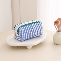 Pochette de toilette à carreaux Gingham avec bordure Rick Rack, forme boîte, organiseur de voyage pour femmes