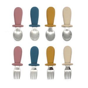 Ensemble de cuillères et fourchettes d'alimentation pour enfants, en acier inoxydable, écologiques, pour bébés, vente en gros, - Product Image 1