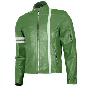 <b>Men</b> Green <b>Faux</b> <b>Leather</b> Biker <b>Jacket</b> Zip Up Stand Collar Motorbike Outerwear Casual Wear - Product Image 3