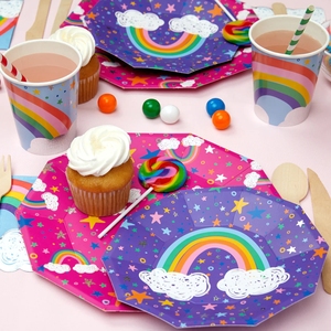 Assiettes en papier personnalisées à impression sur mesure, décagonales, thème arc-en-ciel, vaisselle jetable pour fête, fournitures de fête - Product Image 4
