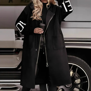 Dropshipping Shopify, gabardina de manga tejida de Color sólido <span class=keywords><strong>con</strong></span> bolsillos para <span class=keywords><strong>mujer</strong></span>, Chaqueta larga cortavientos <span class=keywords><strong>con</strong></span> <span class=keywords><strong>capucha</strong></span>, abrigo - Product Image 3