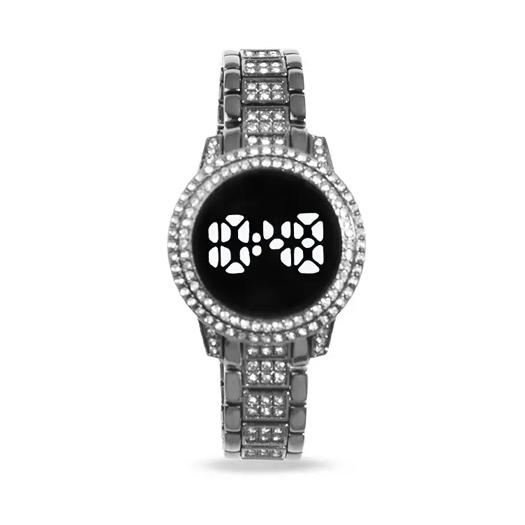 ขายร้อนออนไลน์ 8155 นาฬิกาข้อมือหรูหรา Mossinate เพชร Iced Out ผู้หญิงอิเล็กทรอนิกส์ LED ดิจิตอลเลดี้นาฬิกา