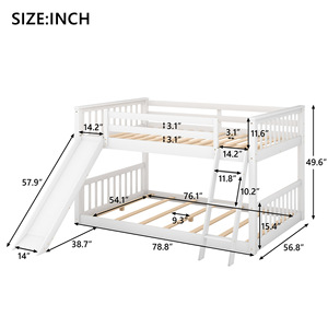 White Wooden Bunk <b>Bed</b> <b>With</b> <b>Slide</b> And Ladder For Children Bedroom Furniture - Product Image 3
