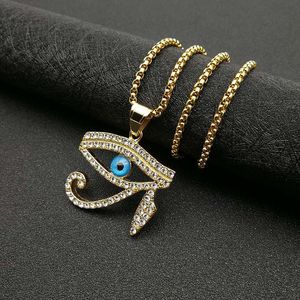 Yunnique <b>Horus</b> <b>Eye</b> Pendant <b>Necklace</b> Gold Plated Stainless Steel Rhinestone Pave Setting Unisex Fashion Jewelry - Product Image 1