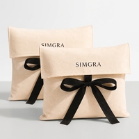 Fabricant de sacs en coton à marque privée, pochette enveloppe de luxe avec rabat en ruban pour cosmétiques, bijoux et emballage de marques de beauté