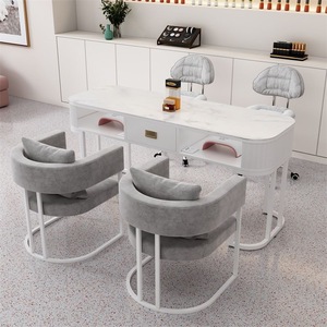 Modern Marble Look <b>Nail</b> Table Salon Workstation Japanese Style Beauty <b>Desk</b> with Drawer - Product Image 4