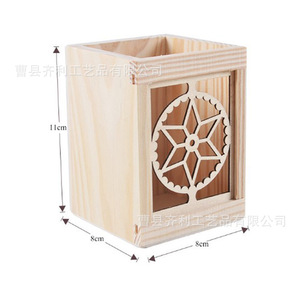 Wooden Desktop <b>Pen</b> Holder Square Natural Wood Color Cartoon Design For Office And Children Storage <b>Box</b> BT 001 - Product Image 5