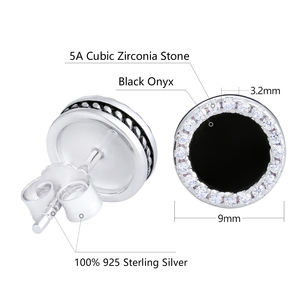 <span class=keywords><strong>Orecchini</strong></span> Rotondi KRKC&CO in Argento Sterling 925 Placcato Oro Bianco con <span class=keywords><strong>Onice</strong></span> Nero Incastonato, Gioielli Hip Hop, Regalo con Zirconi CZ 5A per Uomo - Product Image 2