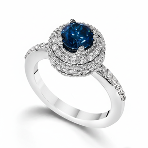 Anillo Solitario de Diamante Azul con Detalles de Corte Brillante Redondo, Elegante Anillo de Compromiso para Mujer en Oro Blanco de 14k - Product Image 2