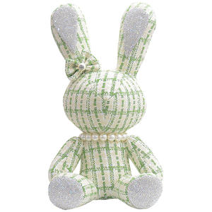 Sıcak satış elmas tavşan kumaş bebek el yapımı hediyeler sevimli uzun kulak dolması lüks kristal çivili Studded peluş Bunny oyuncak - Product Image 1