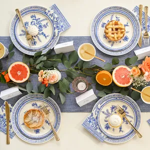 จานลายดอกไม้สีฟ้าแบบใช้แล้วทิ้งสำหรับงานเลี้ยงวันเกิดและงานแต่งงาน DAMAI Custom Floral Party Plates - Product Image 1