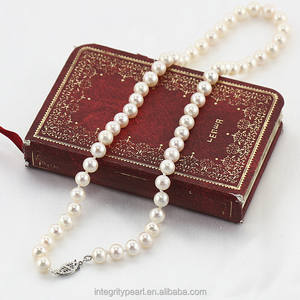 Collar de perlas redondas cultivadas en agua dulce, simple, blanco, grado AA +, 7-8mm - Product Image 3