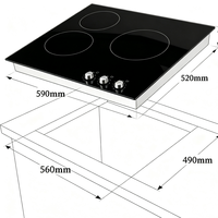 Table de cuisson vitrocéramique encastrable 3 zones 230V 50Hz 5200W avec boutons de commande, verre lisse, verrouillage enfant et minuterie