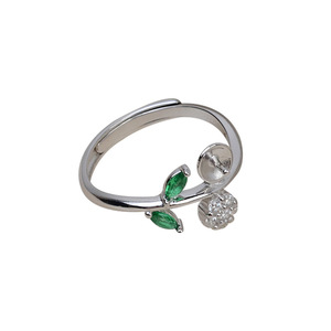 S925 Silver Open Female Leaf <b>Ring</b> Adjustable DIY <b>Pearl</b> Accessories for Sizes 5-6 2698 - Product Image 5