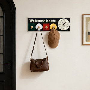 Wall <b>Clock</b> Rectangular Silent Quartz <b>Battery</b> Powered Single Face Welcome Home Hook <b>Clock</b> for Living Room and Home Decor - Product Image 1