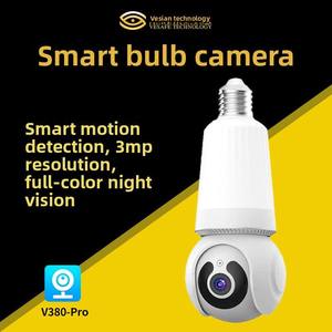 3MP Smart Light Bulb Camera WiFi 360° PTZ Two-Way Audio Full Color Night Vision Memory Kit