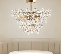 Lustre moderne de luxe SkyCam en cristal, motif floral, avec cadre en fer doré, semi-encastré, pour la décoration intérieure d'appartements, cafés et maisons