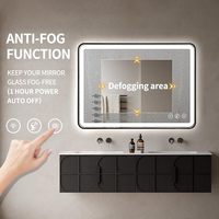Miroir intelligent LED à cadre noir, éclairage frontal et rétroéclairage, CRI 90+, 3 températures de couleur, intensité réglable, détecteur de mouvement, anti-buée
