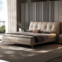 Lit double king size industriel moderne en cuir véritable italien, cadre de lit capitonné de luxe pour chambre principale, mobilier de villa
