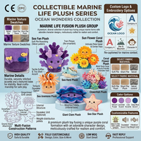 Fabrication sur mesure de jouets en peluche Poisson-clown, ensemble de peluches Récif corallien, oreillers décoratifs, poupées en peluche lestées, conception OEM ODM, MOQ