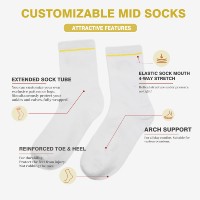 Chaussettes mi-hautes unisexes minimalistes en coton respirant, écologiques, blanches avec accents jaunes, personnalisables avec logo
