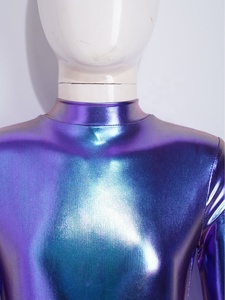 Traje de Danza Iridiscente Metálico de Manga Larga con Cuello Alto y Cremallera Trasera para Niñas, Ideal para Actuaciones Escénicas - Product Image 3
