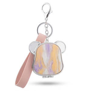 Cute Dog Head Pearl Swirl Acetate <b>Compact</b> <b>Mirror</b> Keychain With Leather Wrist Strap Double Sided Folding Makeup <b>Mirror</b> Wholesale - Product Image 2