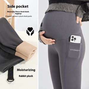Automne hiver nouvelle mode pantalon de requin doublé <span class=keywords><strong>polaire</strong></span> avec poches vêtements d'extérieur chauds Leggings taille sans couture pantalon de maternité - Product Image 3