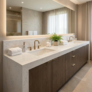 Dalle de pierre artificielle en quartz blanc Calacatta à veines grises de qualité supérieure, durable, directement de l'usine, pour îlot de cuisine moderne, plan de toilette - Product Image 5