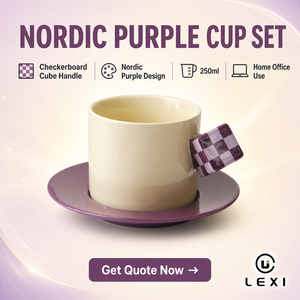 Taza <span class=keywords><strong>de</strong></span> Café <span class=keywords><strong>de</strong></span> Cerámica y Porcelana Morada Nórdica Moderna con Asa <span class=keywords><strong>de</strong></span> <span class=keywords><strong>Cubo</strong></span> <span class=keywords><strong>de</strong></span> <span class=keywords><strong>Rubik</strong></span> a Cuadros, Juego Creativo con Platillo, 250ml, para Hogar y Oficina - Product Image 2