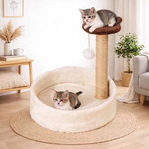 Arbre à chat stable avec finition velours, panneaux de particules E0 écologiques, griffoir en sisal, grande tour d'activités moderne pour animaux de compagnie - Product Image 2