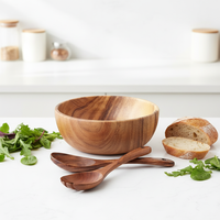 Offre Spéciale : Ensemble de 3 Bols Japonais en Bois d'Acacia – Bols à Nouilles, Fruits, Soupe et Salade avec Fourchettes et Cuillères