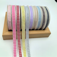 Ruban à carreaux personnalisé OKAY en gros de 1 cm avec bordure blanche pour emballage cadeau et nœuds, accessoire pour cheveux