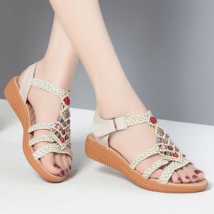 Bohemian Thick Sole Sandals Women Summer Outer Wear Hollow Out Woven Roman <b>Shoes</b> Wedge Flat <b>Beach</b> Casual Footwear - Product Image 1