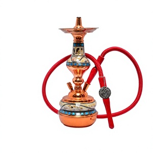 Auténtico Set de Shisha Khalil Mamoon Egipcio Hecho a Mano con Mosaico Azul de Cobre y Manguera (49 cm) - Product Image 1