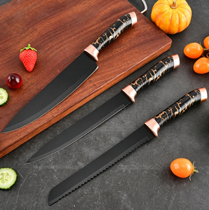 Ensemble de couteaux de cuisine à motif marbré avec bloc à couteaux, lames en acier inoxydable noires, pour usage domestique, HORECA et commercial - Product Image 6