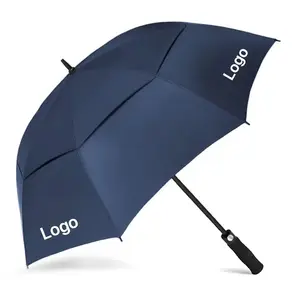 도매 사용자 정의 로고 큰 더블 캐노피 환기 방풍 우산 자동 오픈 스트레이트 골프 우산 로고