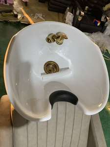 Sillón de Champú de Lujo con Detalles en Dorado |   Sillón Reclinable para Lavado de Cabello para Salón de Belleza y Barbería |   Cama de Champú de Cuero PU Duradero - Product Image 5