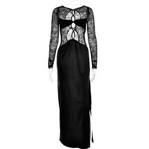 European American Cross Border Autumn Lace <b>Patchwork</b> Dress Women Slash Neck Full Sleeve Long <b>Skirt</b> Slit Fashion - Product Image 5