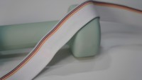 Sangle élastique en jacquard Aoya écologique en Spandex/Nylon, douce et durable, blanche avec rayures noires/rouges/oranges pour vêtements de sport