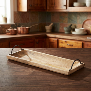 Plateau de service en bois à piles, avec poignées, plateau décoratif pour service - Product Image 3