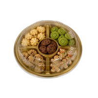 Plateau de service alimentaire en plastique personnalisé, qualité alimentaire, blister PET, 5 compartiments, rond doré, pour fruits, desserts, sushis, emballage à emporter