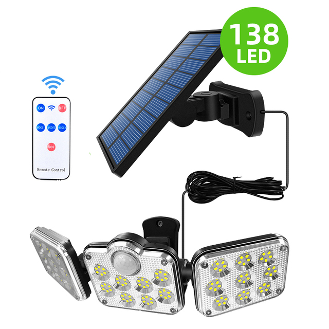 Solar Flood Lights IP65 LED Dual Motion Sensor Security Lights Outdoor Adjustable Rechargeable Light Garden Lights